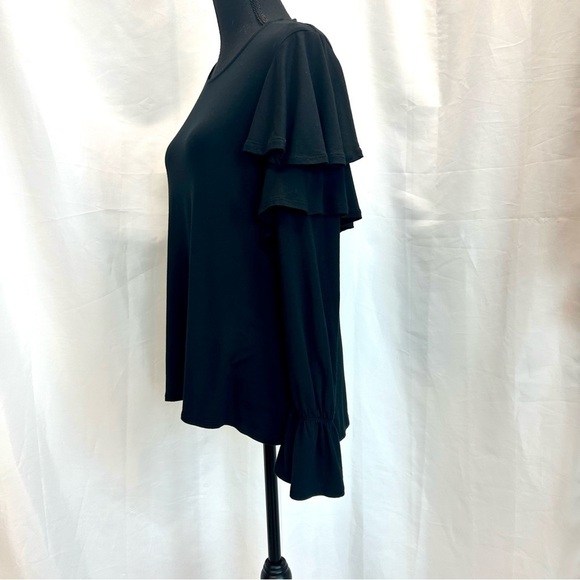 HALSTON black long sleeve ruffle frill blouse top Sz S NWT - Picture 3 of 10